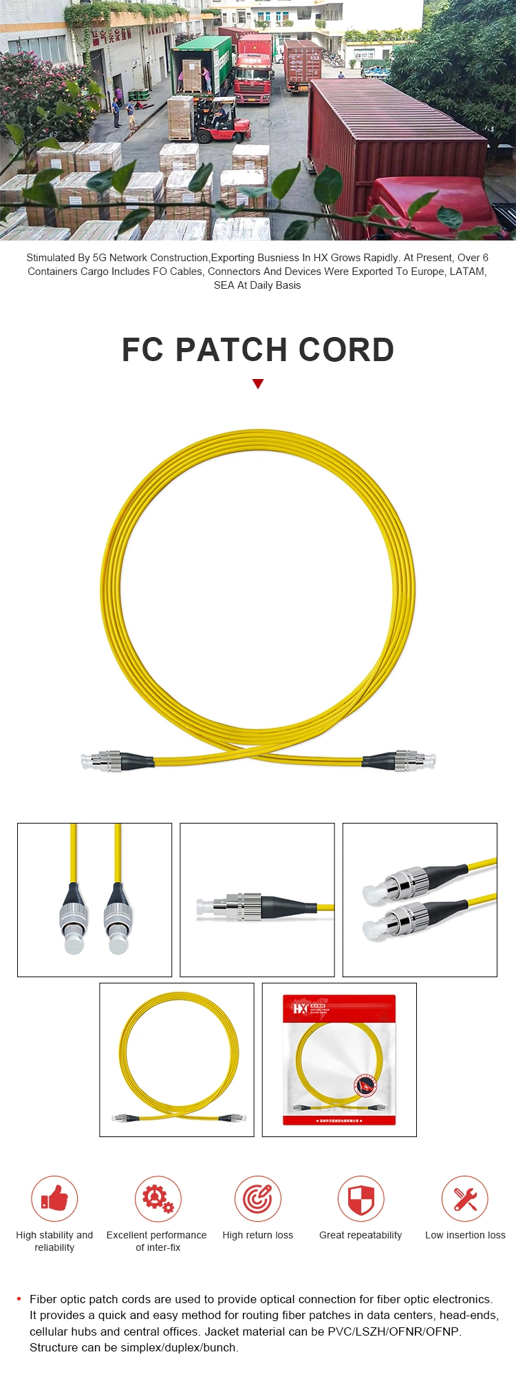 Factory of Sm mm Om3 Sx Dx Sc LC St FC 2.0mm 3.0mm 7.0mm Diameter Outdoor Optical Fiber Patch Cord for Fiber Optic Cable